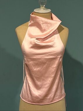 Edikted Satin Effect Backless Cowl Neck Top Medium Light Pink Festival